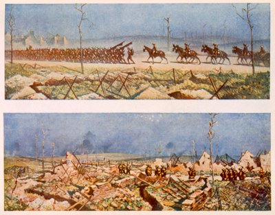 De wegen van Frankrijk, C en D, uit Britse kunstenaars aan het front, voortzetting van het westelijk front, 1917 door Christopher Richard Wynne Nevinson